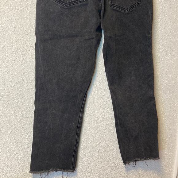 Topshop MOTO Wide Black Faded Cropped Jean - 26 Denim Rigid distressed top shot - Picture 5 of 13